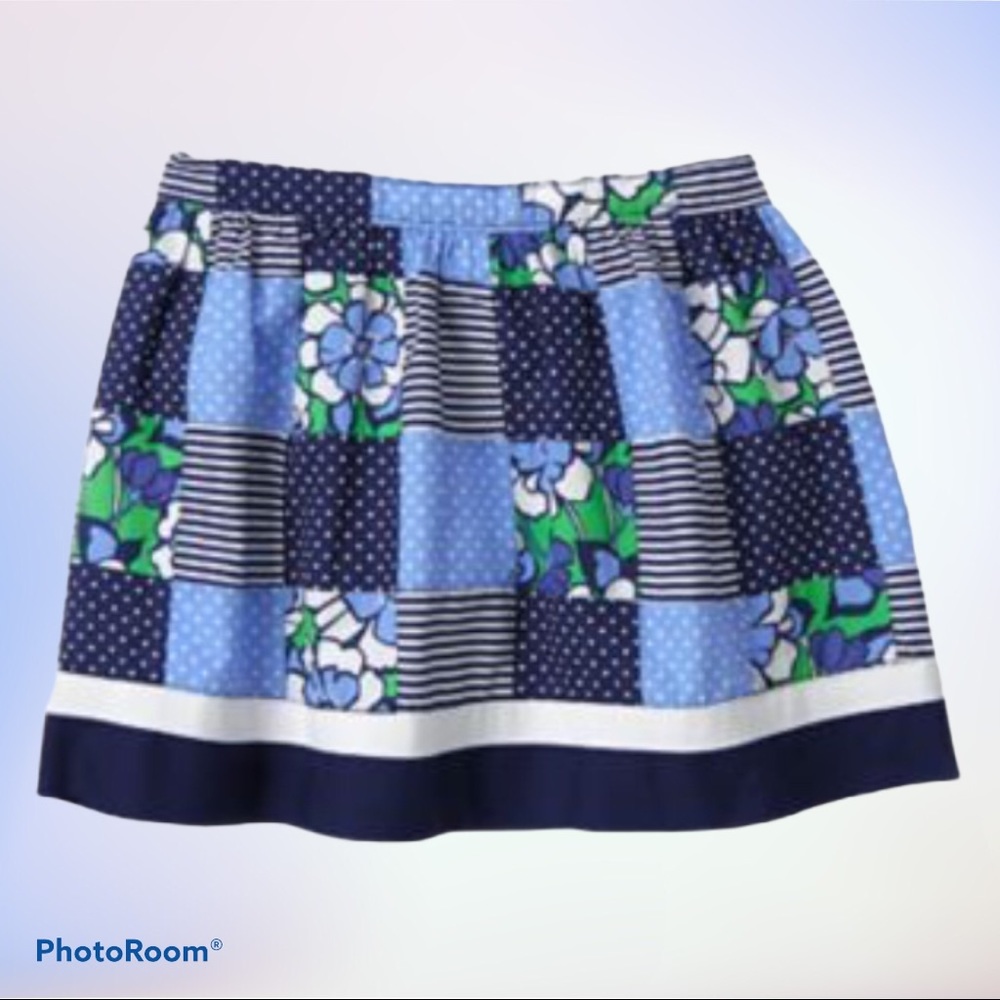 Gymboree Girls Blue/White & Green Patchwork Cotton Skirt Size 4